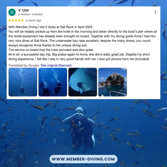 🌊 Two dives. One legendary location. Zero stress.This guest joined us at Sail Rock and had a smooth, stunning, and completely hassle-free experience:
✅ Hotel pickup
✅ Gear ready on the boat
✅ Incredible dive guide (shoutout to Anna 🙌)
✅ Gorgeous underwater scenery
✅ Bonus: dive photos included! 📸🐠“Despite my short diving experience, I felt like I was in very good hands.” Message us now!
#samuiisland #kohsamuithailand #kohsamui #divingsamui #scubadiving #diving #samui #divingschool #sailrockReady for your own unforgettable day trip? Message us now!